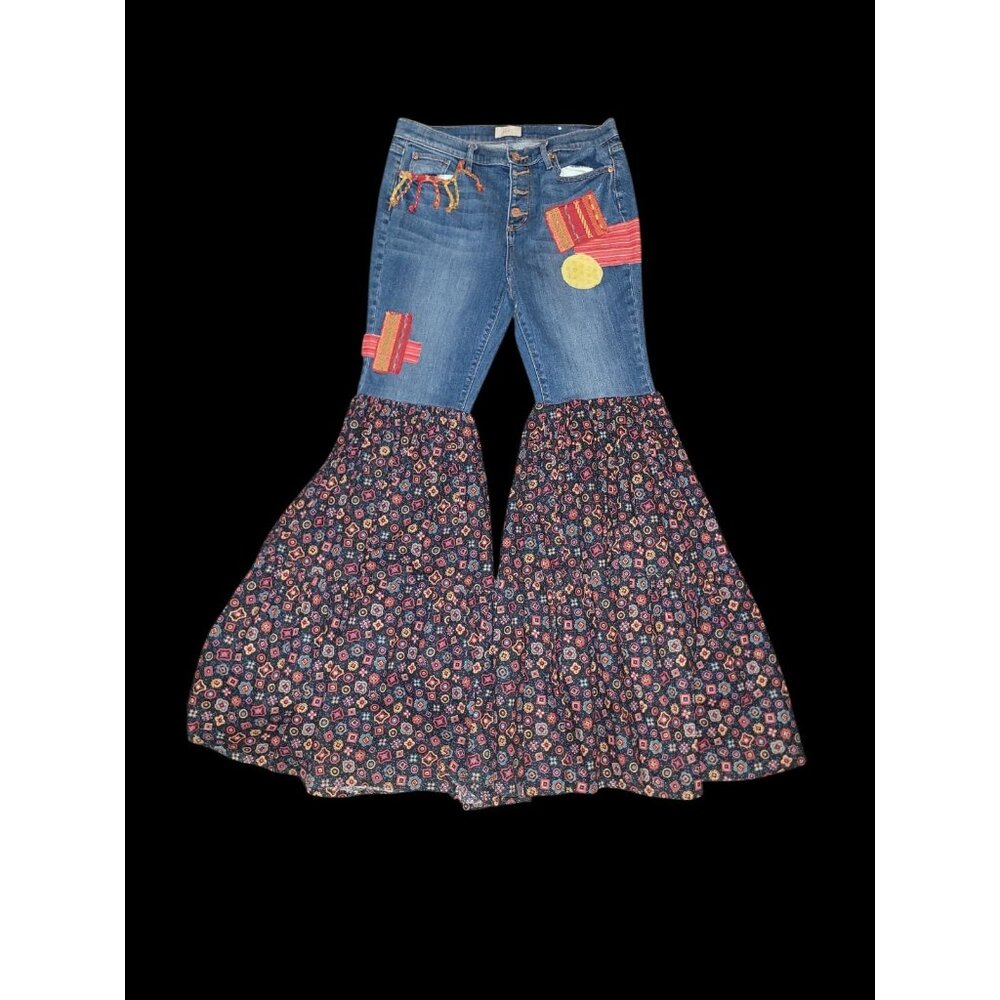 Rework Upcycled Patchwork Hippie Bell Bottom Flare Jeans Wmn 8 Festival